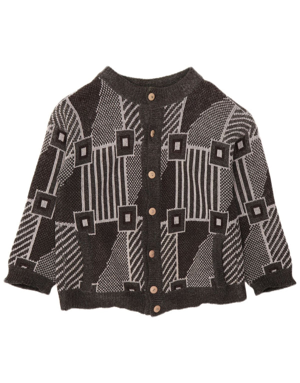 VINTAGE Dame Oversized Cardigan Sweater UK 18 XL Grå Geometrisk