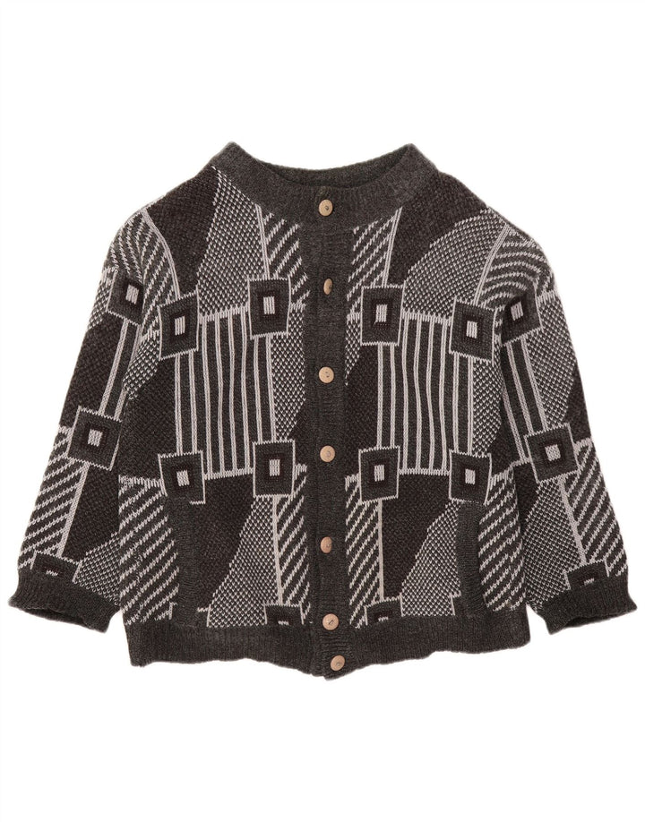 VINTAGE Dame Oversized Cardigan Sweater UK 18 XL Grå Geometrisk