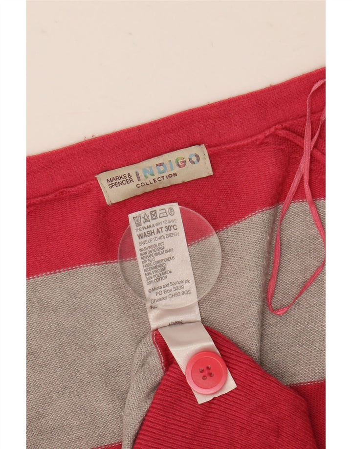 Marks & Spencer Dame Longline Cardigan Sweater UK 14 Medium Pink Stribet