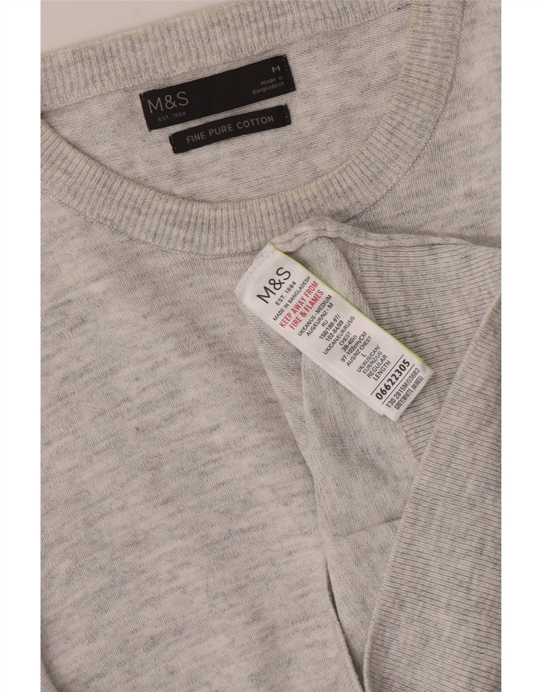 Marks & Spencer Herretrøjetrøje med rund hals, mellemgrå flækket bomuld