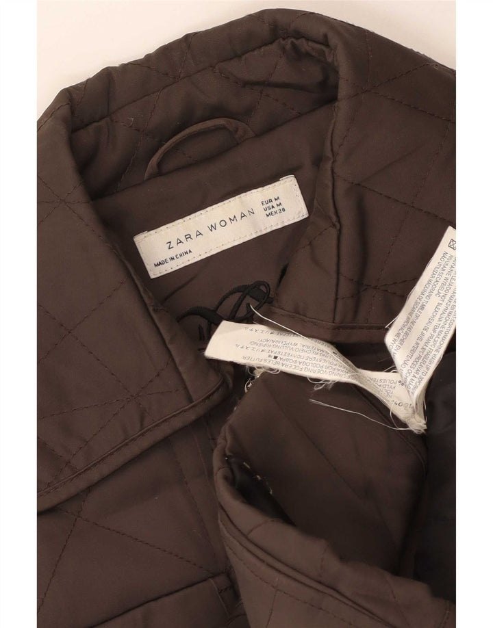 Zara Quiltet jakke til kvinder UK 12 Medium Brun Polyester