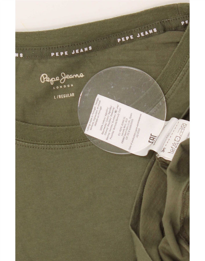 PEPE Jeans Herre Regular T-Shirt Top Stor Khaki Bomuld