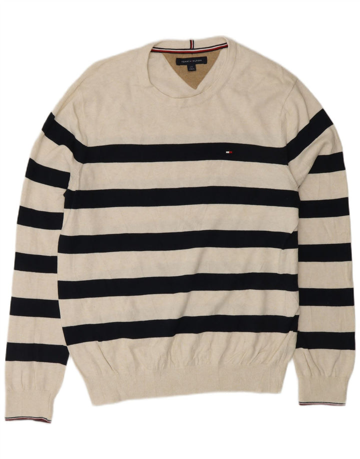 TOMMY HILFIGER Herre sweater med rund hals, stor off-hvid stribet