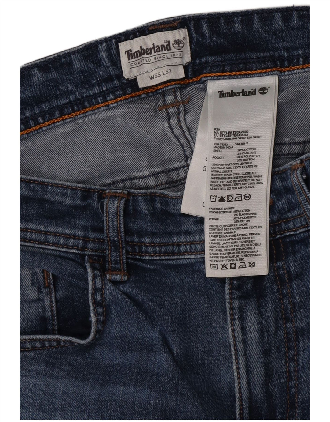 Timberland Mens Slim Jeans W33 L32 Blå Bomuld