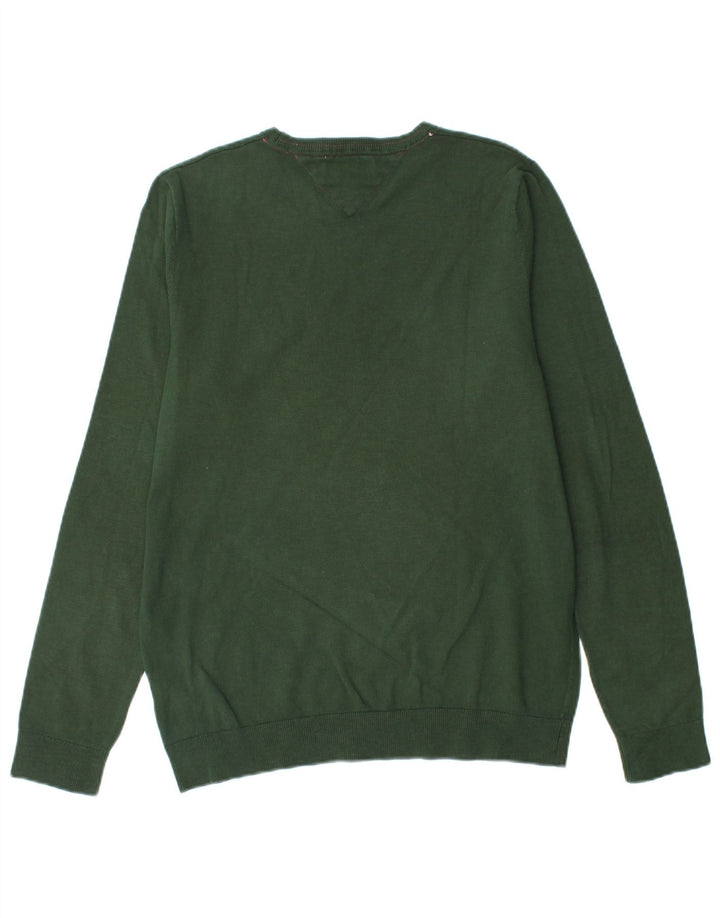 TOMMY HILFIGER Mens Crew Neck Jumper Sweater Medium Green Cotton