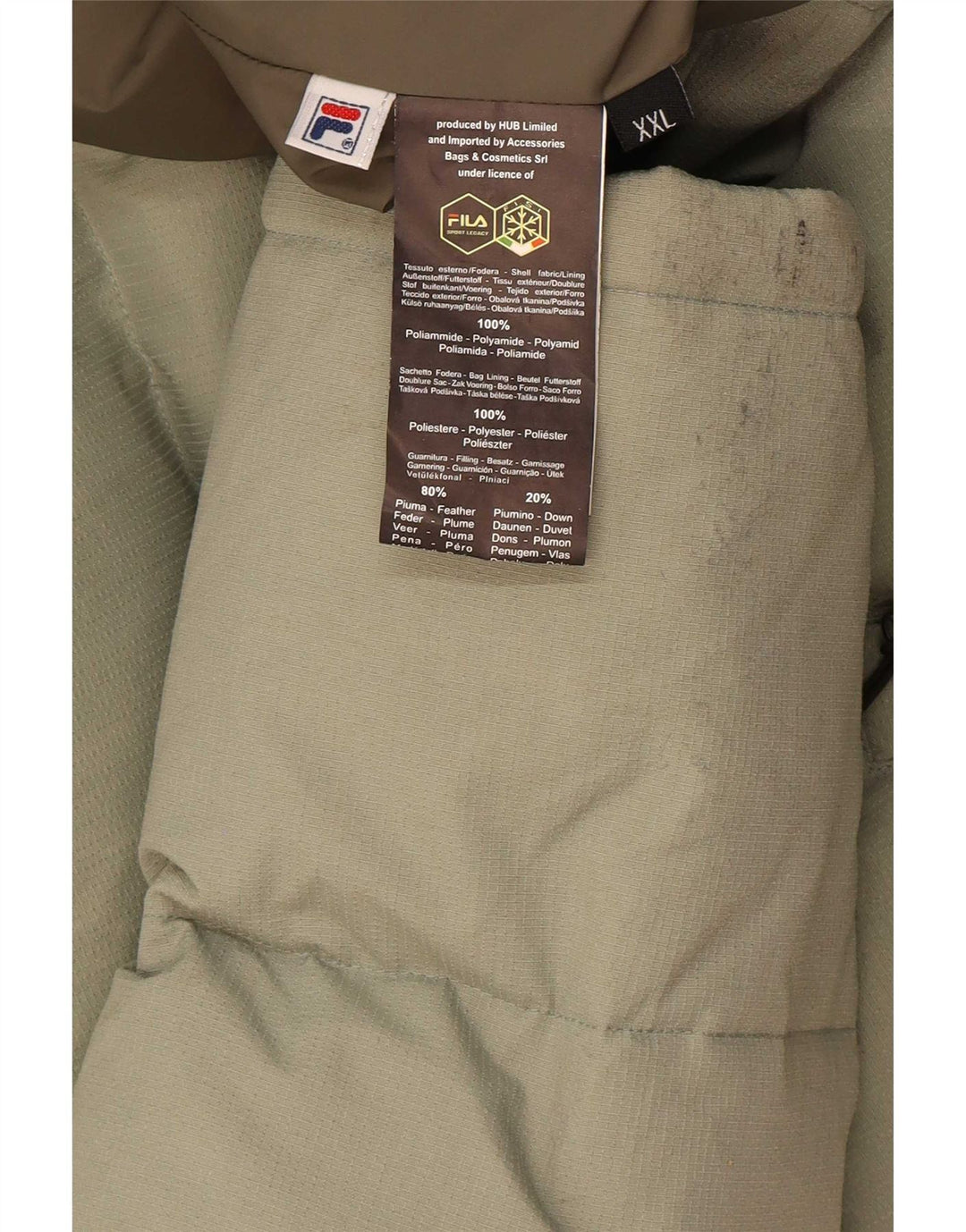 Fila Herre hættepolstret jakke UK 44 2XL Khaki Colourblock Polyamid