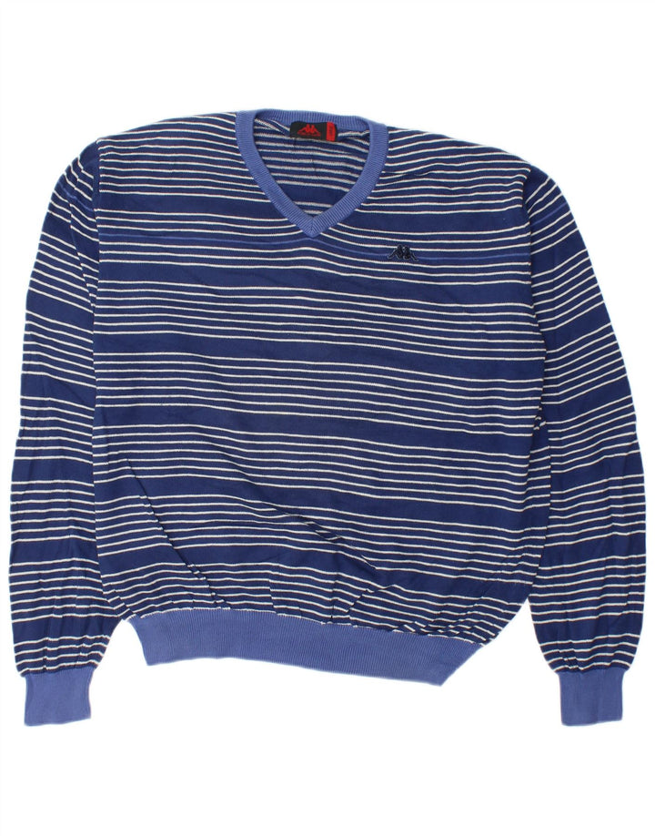 Kappa Herre V-hals sweater Stor marineblå stribet bomuld