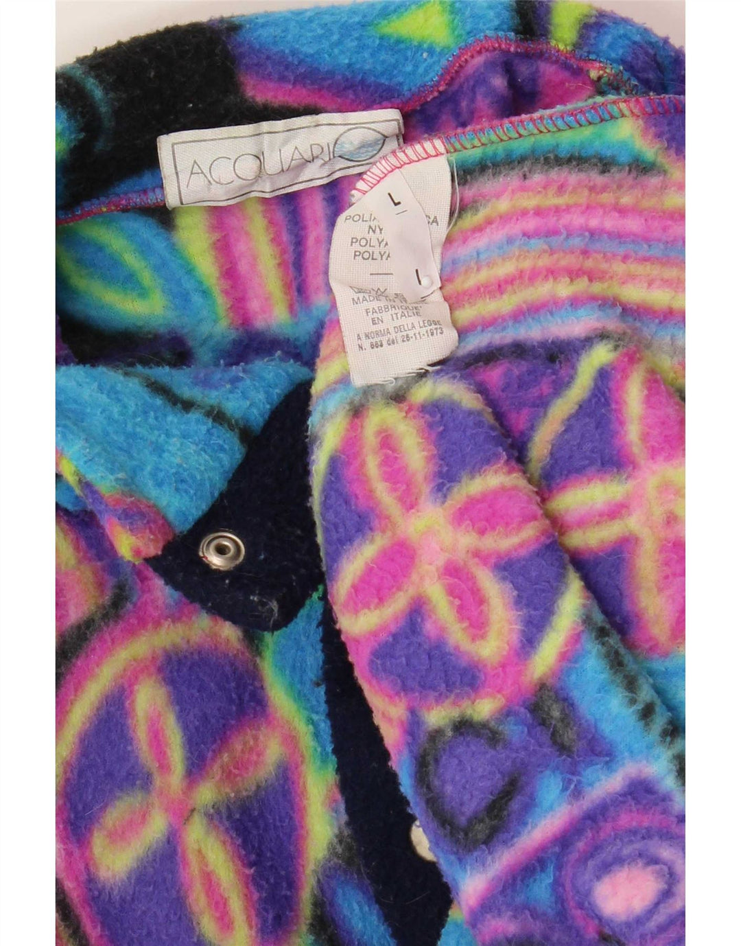 Vintage Herre Anorak Fleece Jumper Stor Flerfarvet Geometrisk Polyamid
