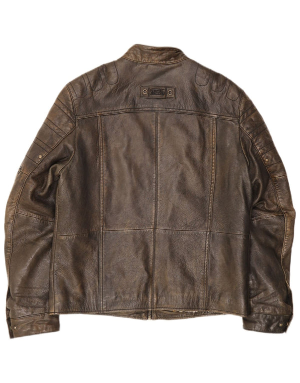 Camel Active Herre Læder Racer Jakke IT 50 Stor Brun