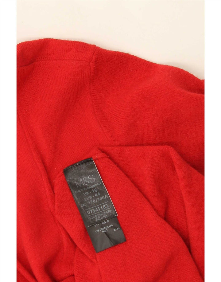 Marks & Spencer Dame Longline Åben Cardigan Sweater UK 16 Large Red