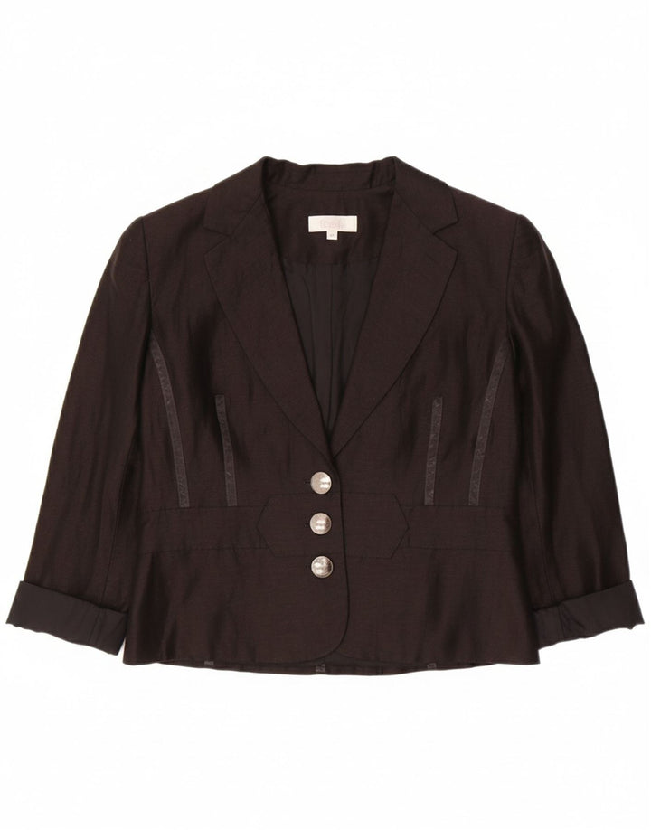 FEE G Womens 3 Button Blazer Jacket UK 12 Medium  Black Linen