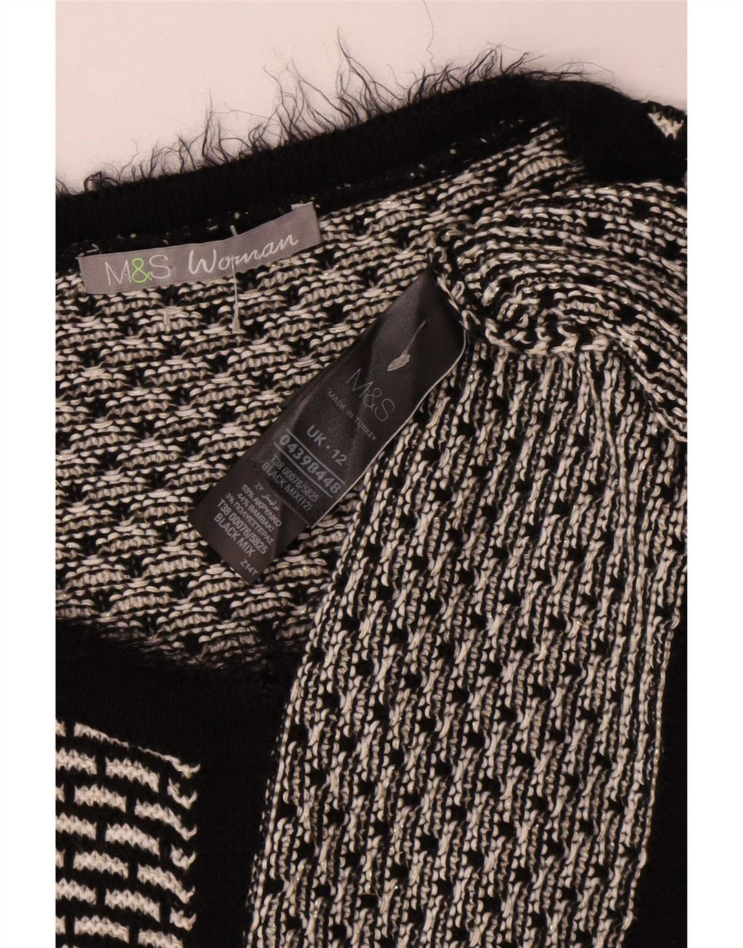Marks & Spencer Dame Cardigan Sweater UK 12 Medium Sort Geometrisk