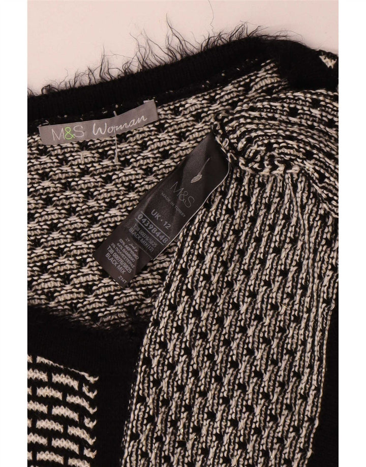 Marks & Spencer Dame Cardigan Sweater UK 12 Medium Sort Geometrisk