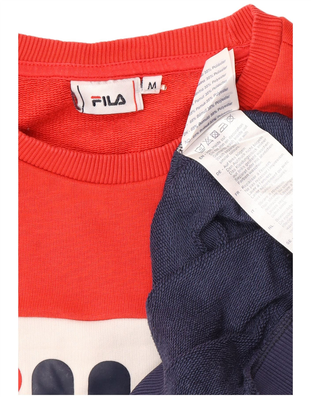 FILA Graphic Sweatshirt Jumper UK 14 Medium Navy Blue Colourblock