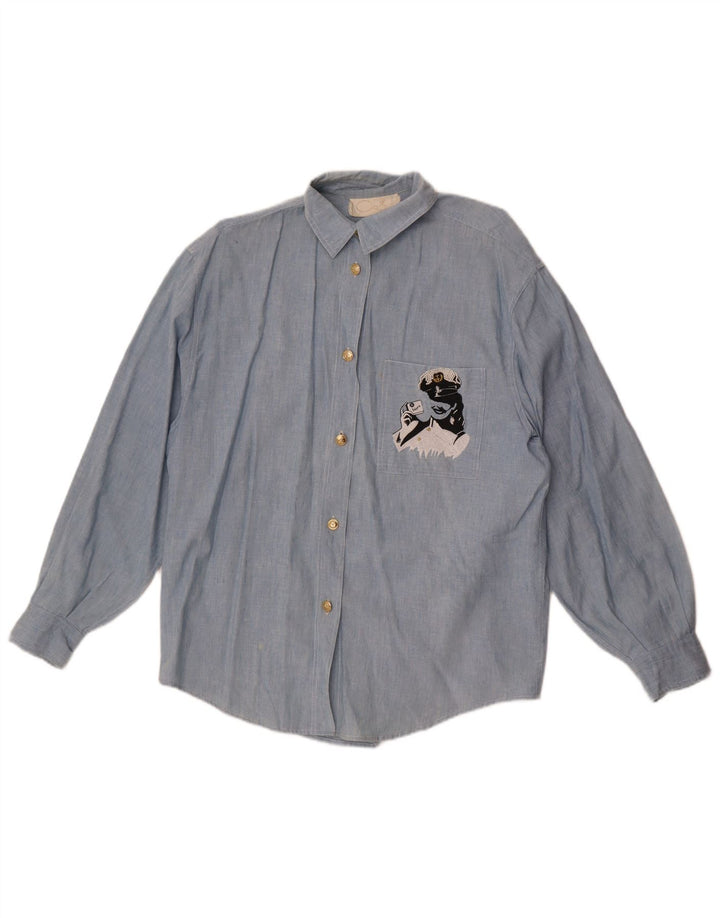 Vintage grafisk skjorte til kvinder UK 18 XL Blå
