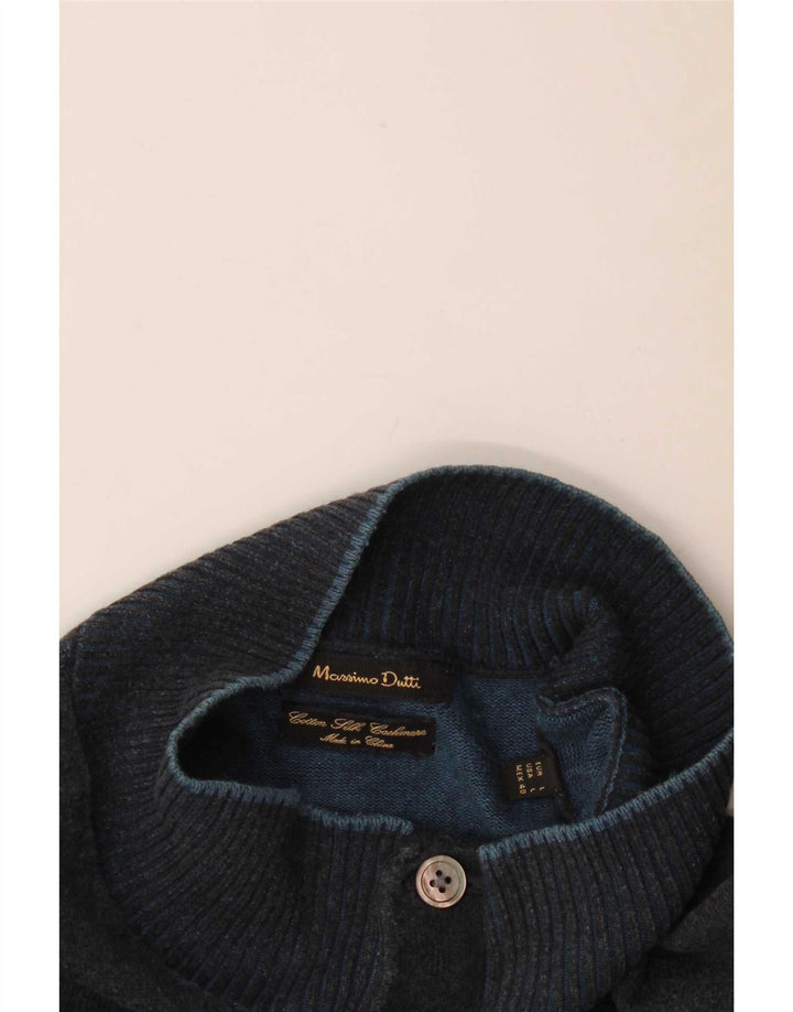 Massimo Dutti Herre Button Neck Jumper Sweater Stor Marineblå Bomuld