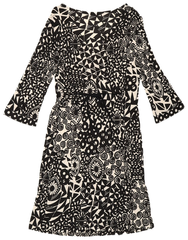 Marella Dame 3/4 Ærmet A-Line Kjole UK 12 Medium Sort Geometrisk