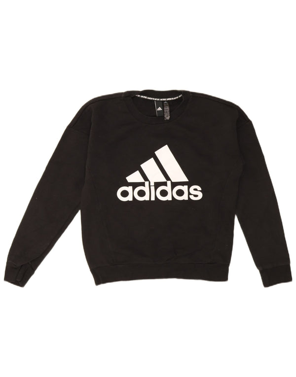 Adidas Dame Grafisk Oversized Sweatshirt Jumper UK 4/6 XS Sort Bomuld