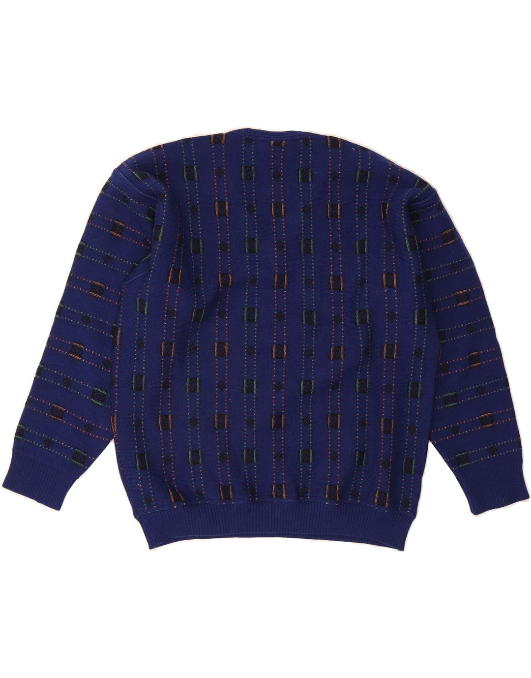 BAFFO Mens V-Neck Jumper Sweater IT 52 Large Navy Blue Geometric Wool Vintage Baffo and Second-Hand Baffo from Messina Hembry 