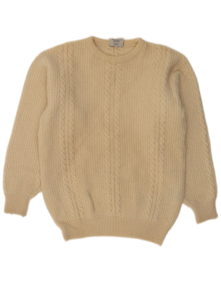 VINTAGE Herre Crew Neck trøje Sweater Large Beige New Wool