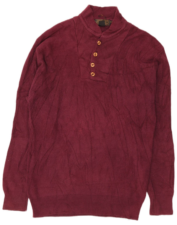 Eddie Bauer Herre Høj Button Neck Jumper Sweater XL Bourgogne bomuld