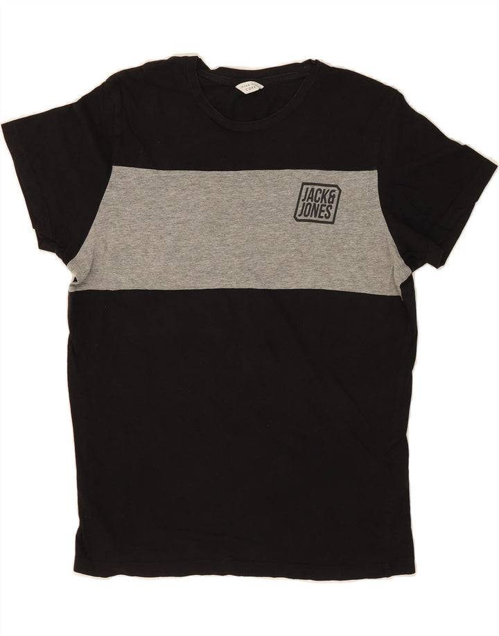 JACK & JONES Mens Graphic T-Shirt Top Medium Black Colourblock Cotton Vintage Jack & Jones and Second-Hand Jack & Jones from Messina Hembry 