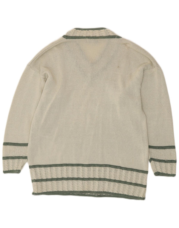 Vintage Dame Longline V-hals sweater UK 10 Small Green Retro