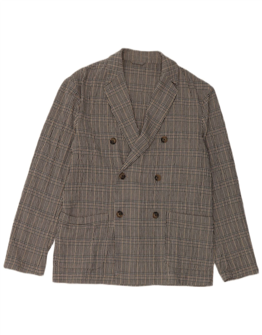 Zara Herre Double Breasted Blazer Jacket UK 38 Medium Sort Ternet Bomuld