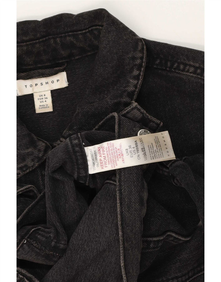 Topshop Dame Crop Denim Jacket UK 8 Small Black Bomuld