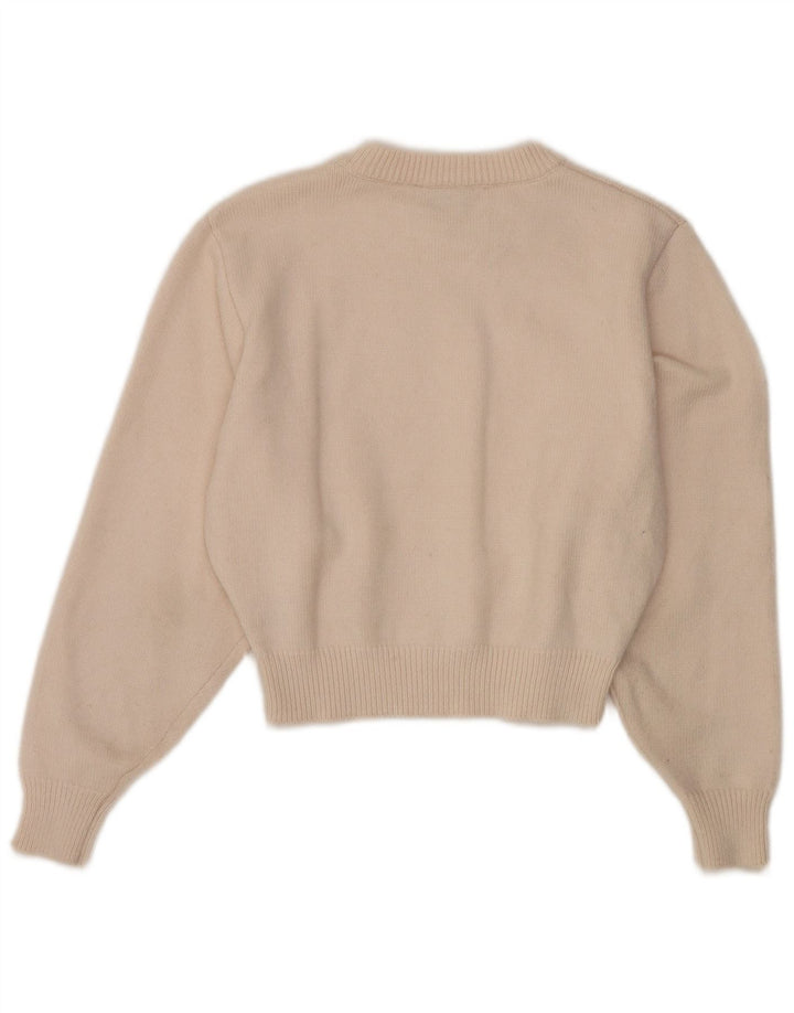 Zara Dame Crop Crew Neck Jumper Sweater UK 12 Medium Off White Viscose