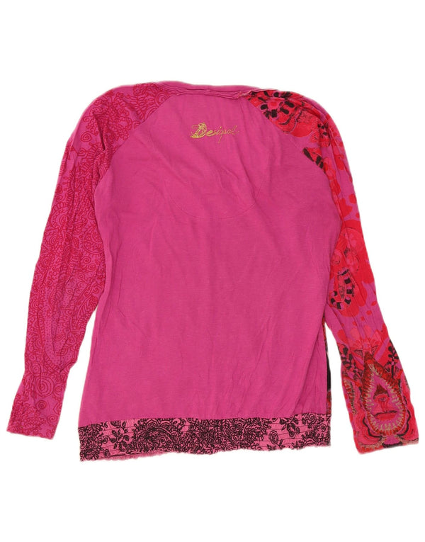 Desigual Dame Grafisk Top Langærmet UK 14 Medium Pink Floral Bomuld