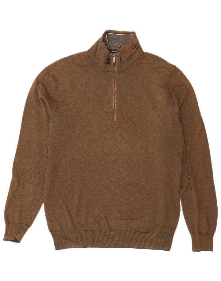 Massimo Dutti Herre Zip Neck Jumper Sweater Medium Khaki