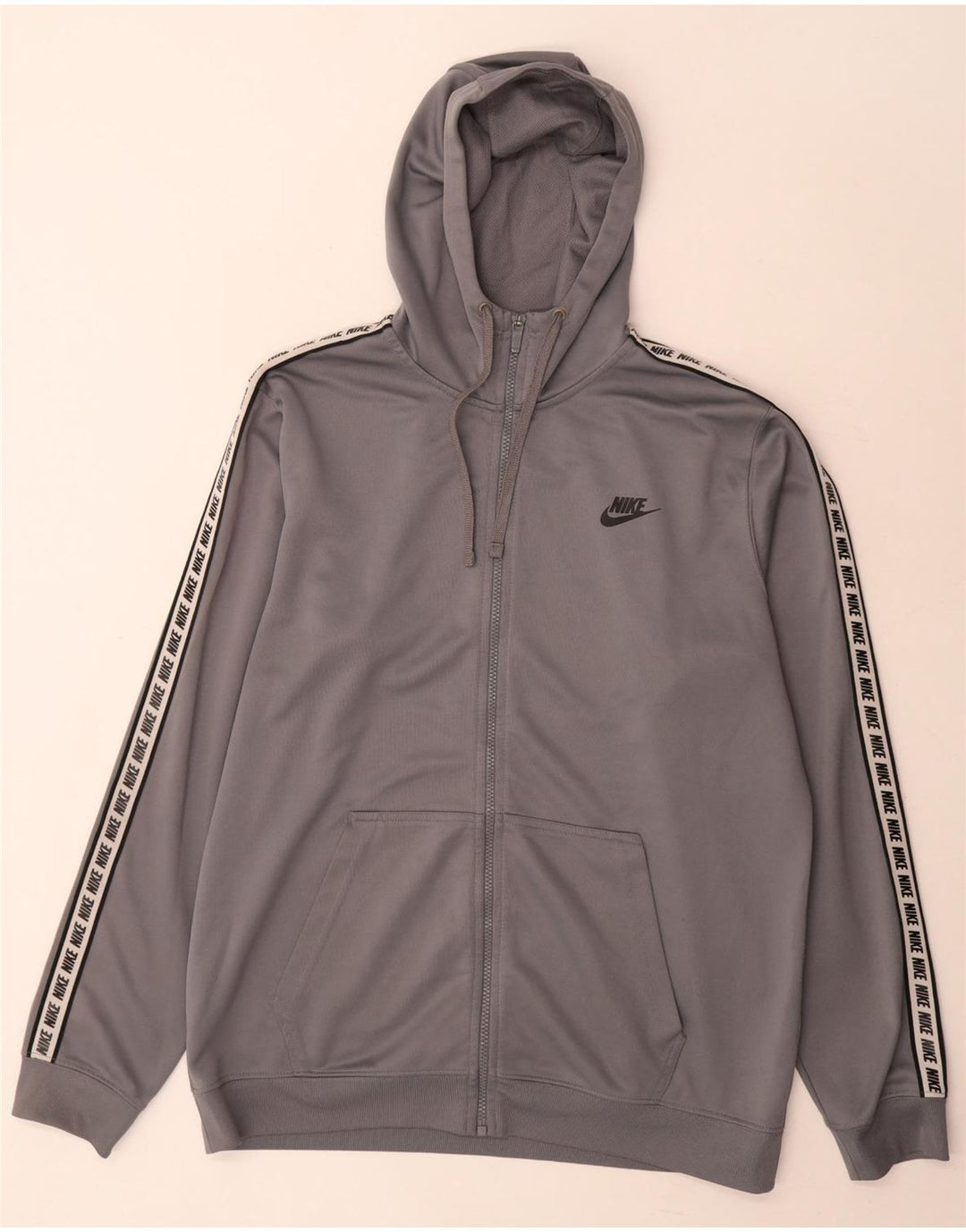 Nike Herre grafisk hættetrøje med lynlås, stor grå farveblok polyester