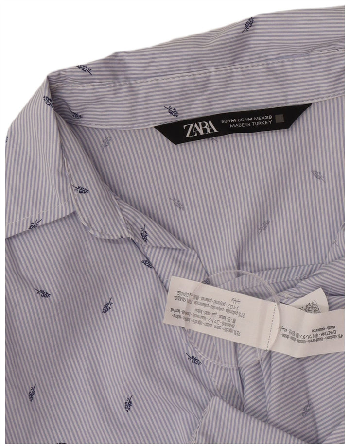 Zara Dameskjorte UK 12 Medium Blue Pinstripe Bomuld