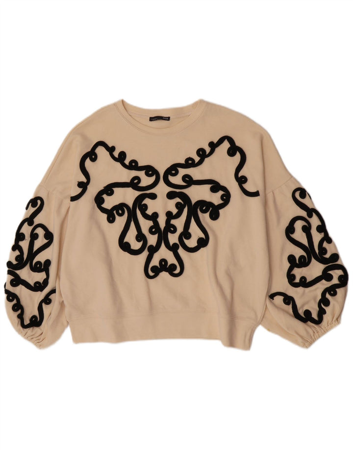 Zara Womens Crop Oversized Sweatshirt Jumper UK 10 Small Beige