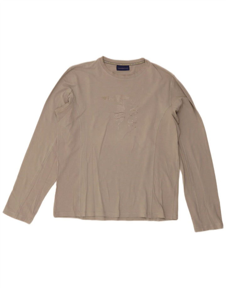 Trussardi Jeans Dame Grafisk Top Langærmet UK 14 Mellemgrå Bomuld