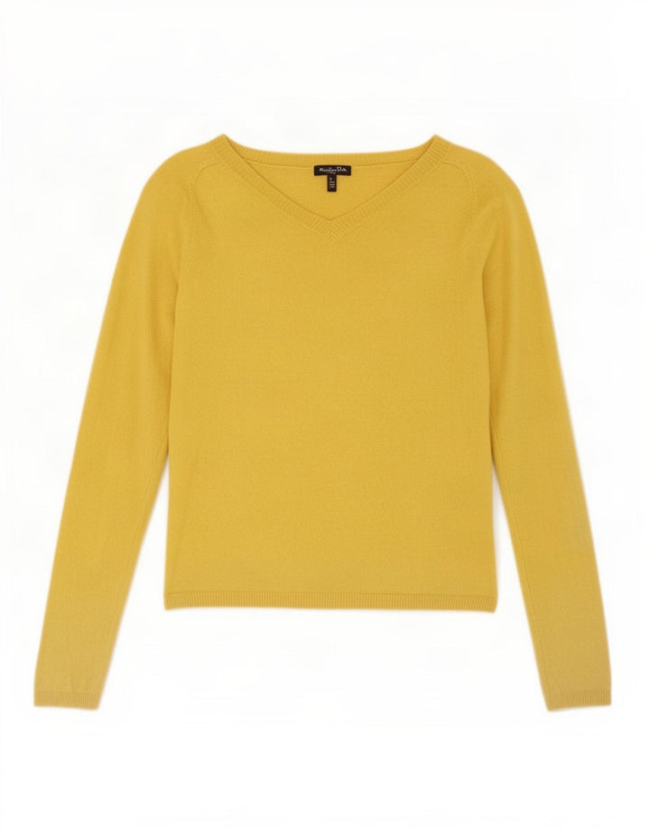Massimo Dutti Dame V-hals sweater UK 14 Stor Gul Silke