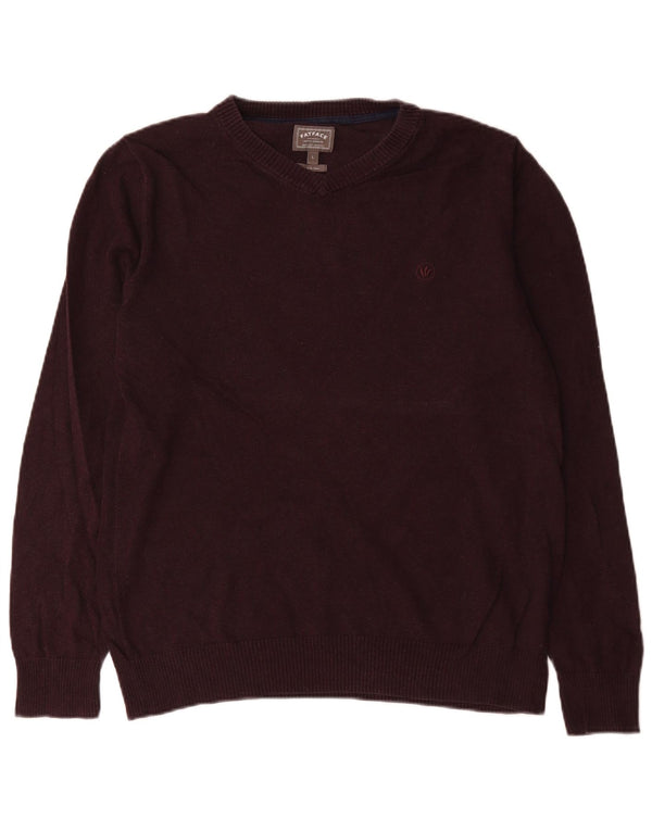 Fat Face Mens V-Neck Jumper Sweater Large Burgundy Cotton