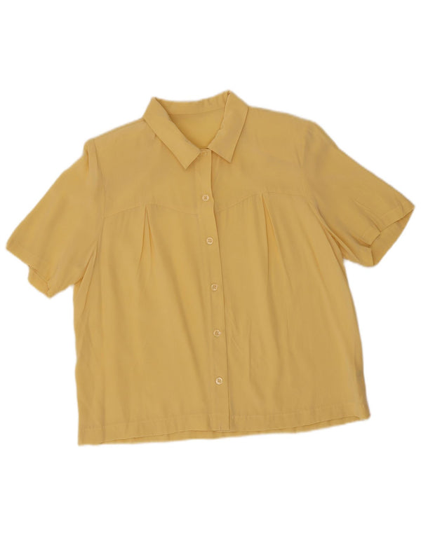 Vintage kvinders kortærmet skjortebluse UK 14 Large Yellow Silk