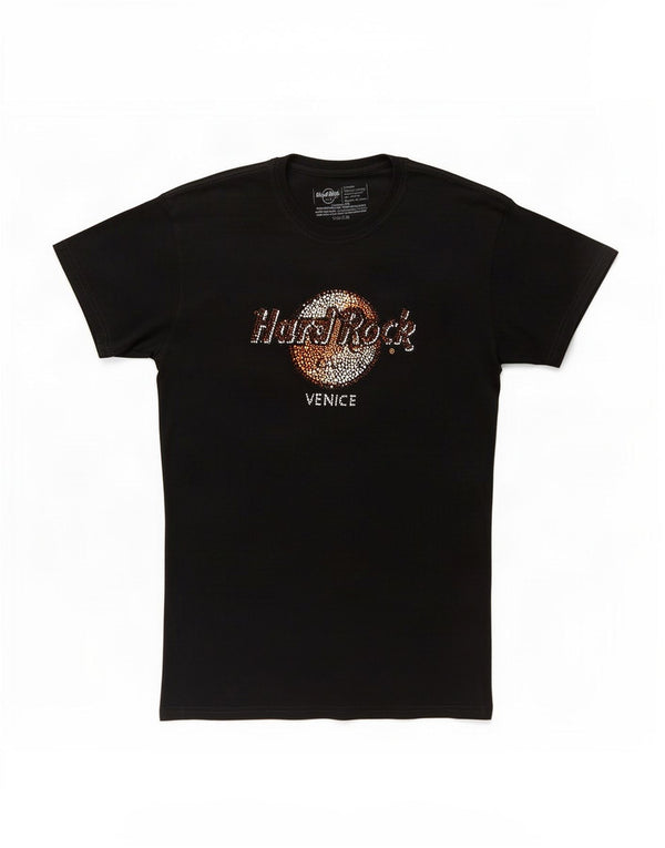 Hard Rock Cafe Kvinder Venice Grafisk T-Shirt Top UK 18 XL Sort Bomuld