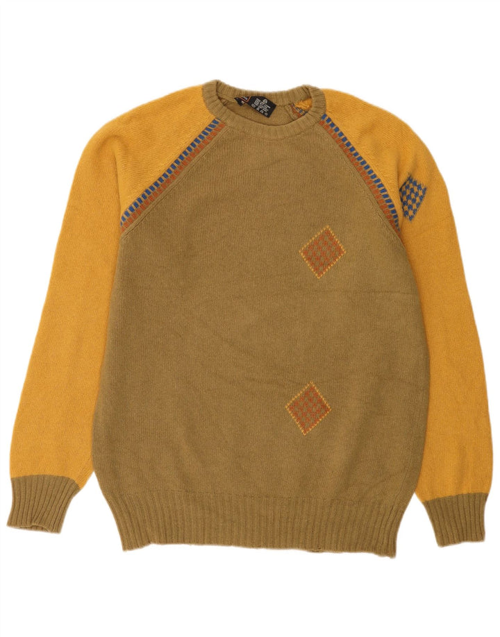 Stefanel Herre Crew Neck Jumper Sweater IT 52 Stor Khaki Colourblock Uld