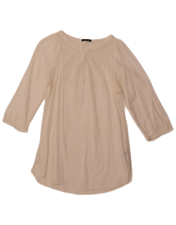 MASSIMO DUTTI Dame 3/4-ærmet bluse Top EU 38 Small Off White Ramie
