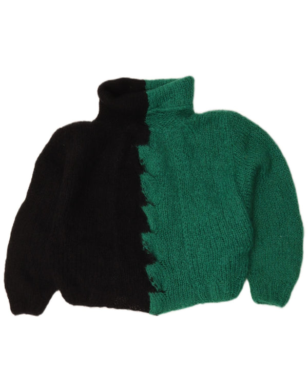 Vintage Dame Rullehals Sweater UK 16 Stor Grøn Colourblock