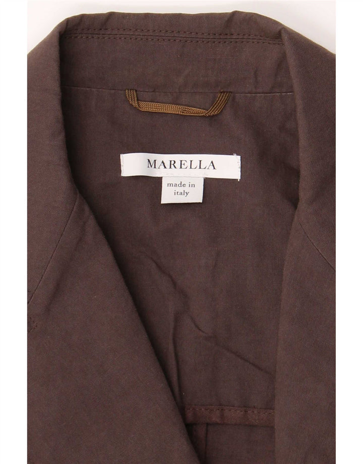Marella Dame 2 Button Blazer Jacket UK 16 Stor Brun Bomuld