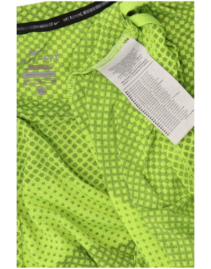 Nike Herre Dri Fit T-Shirt Top XL Grøn Geometrisk Polyester