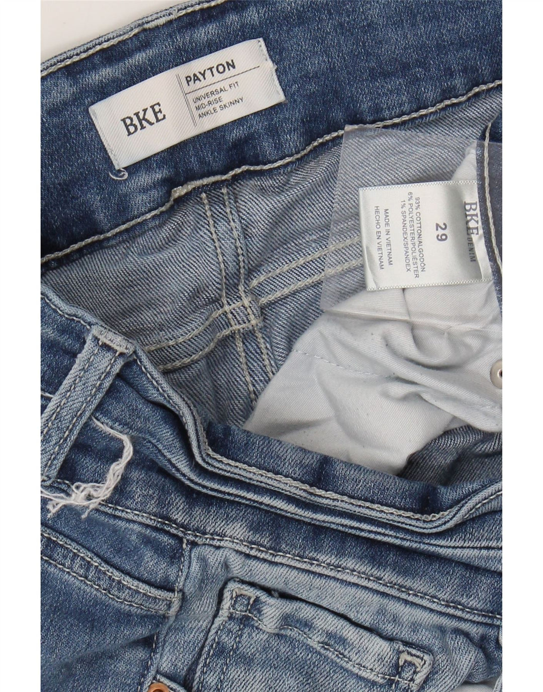 BKE Dame Payton Mid Rise Distressed Skinny Jeans W29 L26 Blå Bomuld