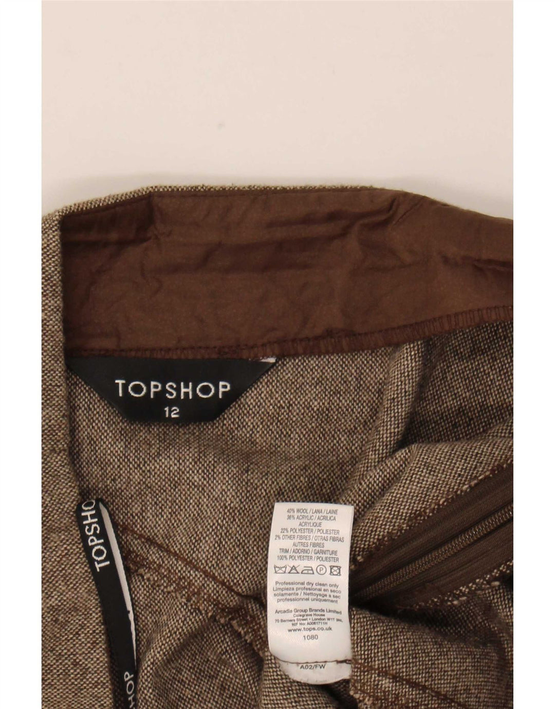 Topshop Dame A-Line Nederdel UK 12 Medium W32 Brun Uld