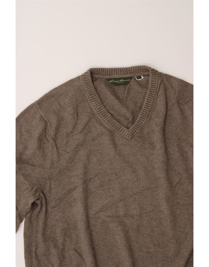 EDDIE BAUER Womens V-Neck Jumper Sweater UK 16 Large Grey Cotton Vintage Eddie Bauer and Second-Hand Eddie Bauer from Messina Hembry 