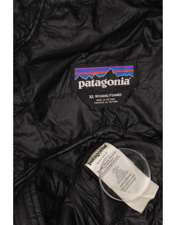 Patagonia Dame Hætte Polstret Jakke UK 18 XL Sort Nylon