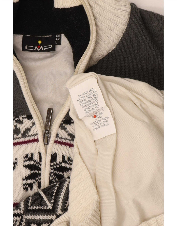 CMP Herre Zip Neck Jumper Sweater Large White Fair Isle Akryl